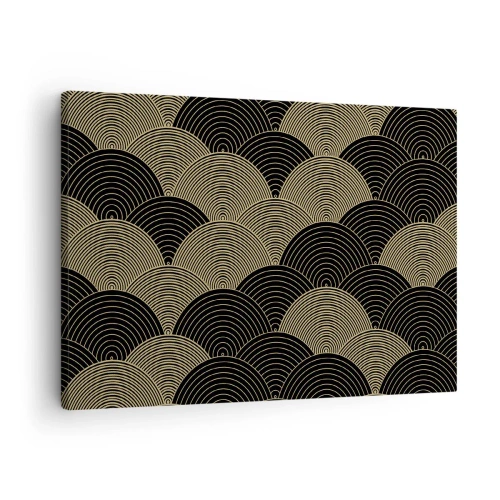 Quadro em tela - Padrão Art Déco com semicírculos e linhas douradas - 70x50cm - Unidade na multiplicidade - Decoração de parede moderna para a sala de estar e quarto ARTTOR