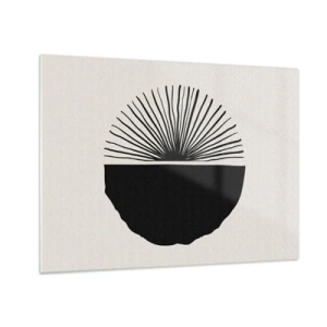 Quadro em vidro - Uma forma geométrica preta com um leque de linhas em um fundo creme. - 70x50cm - Uma gama de possibilidades - Decoração de parede moderna para a sala de estar e quarto ARTTOR