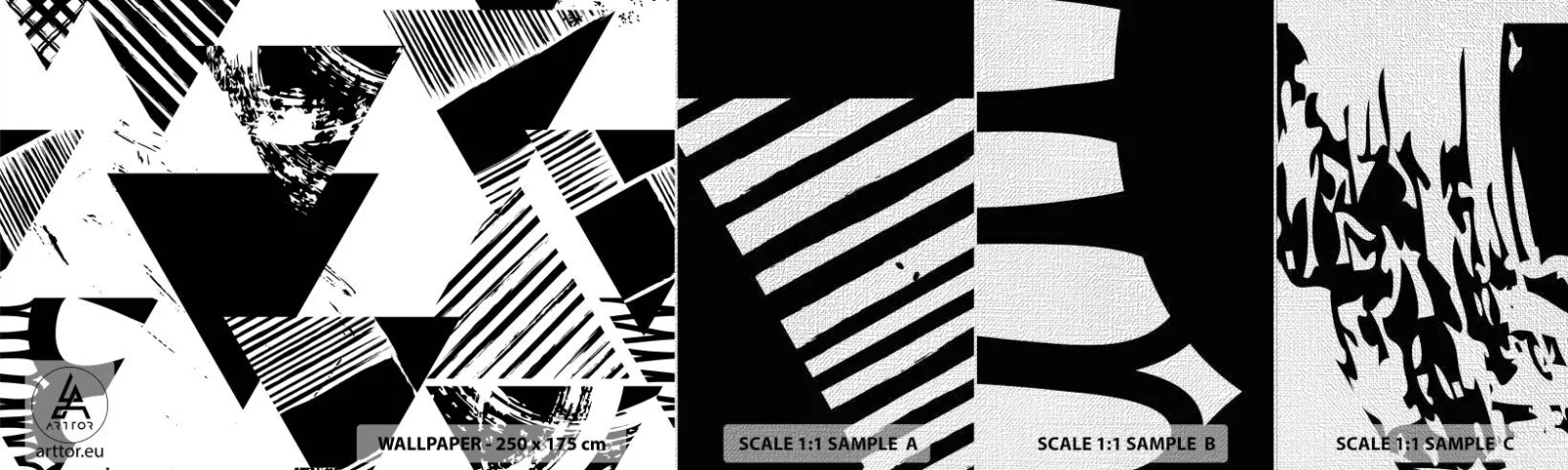 Amostra de papel de parede Premium Canvas - Chuva de triângulos - Abstração, Gráficos, Preto e branco - 100x30 cm