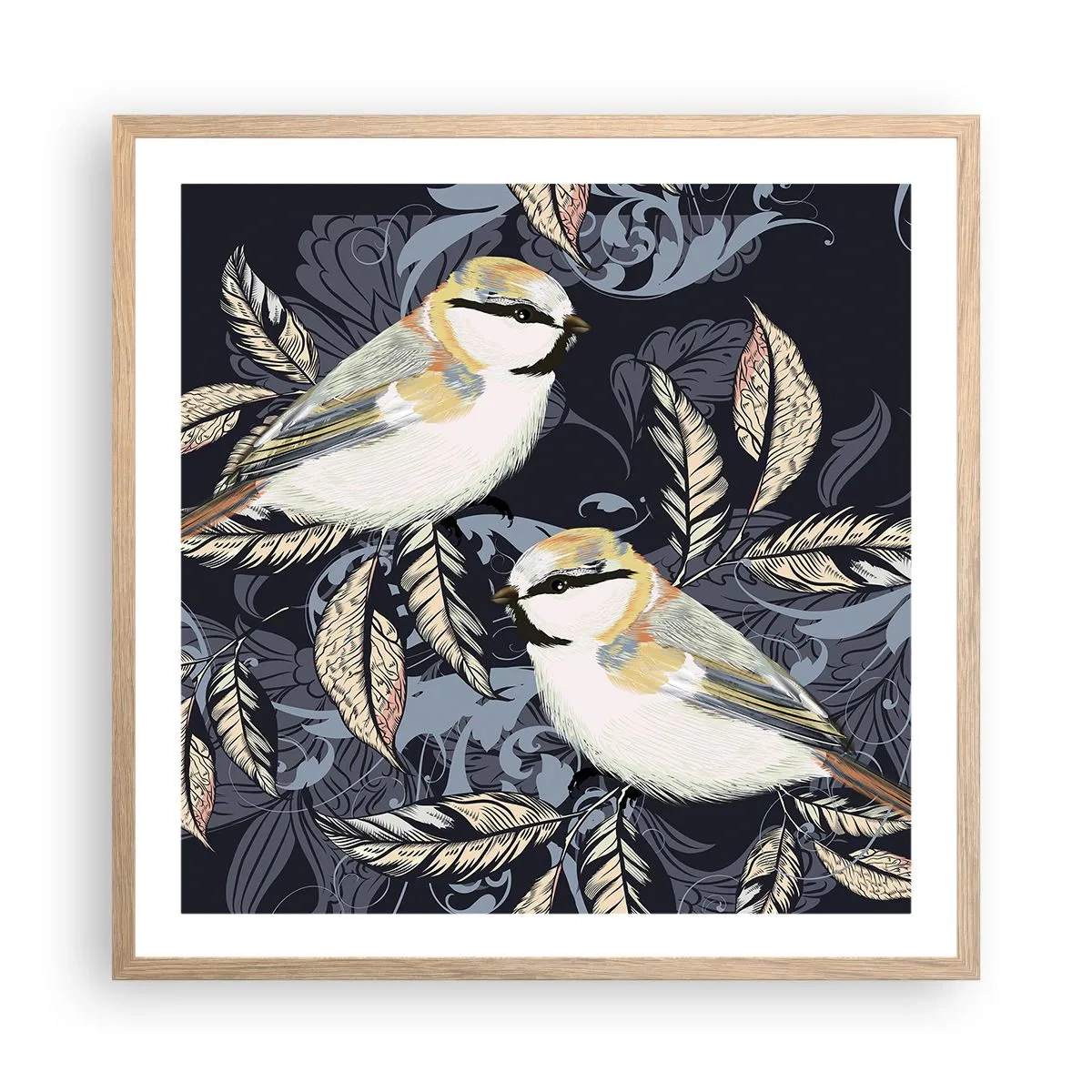 Pôster com moldura de carvalho claro - Canto amarelo-azul - 60x60 cm