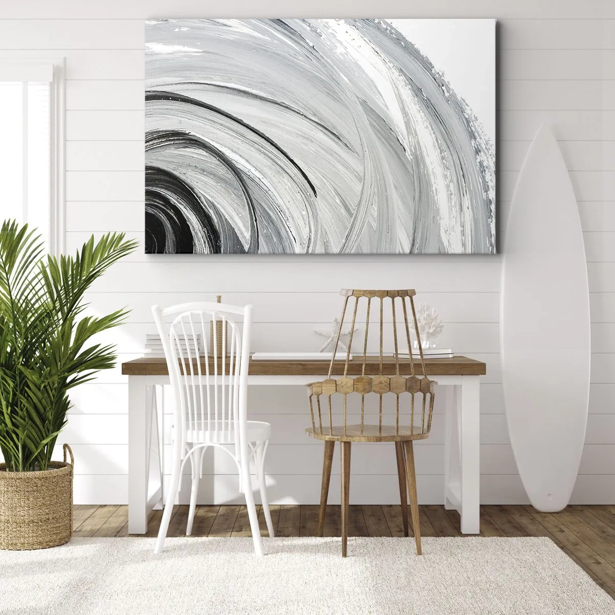 Quadro em tela - Um redemoinho monocromático em tons de cinza e preto - 70x50cm - Composição orbital - Decoração de parede moderna para a sala de estar e quarto ARTTOR