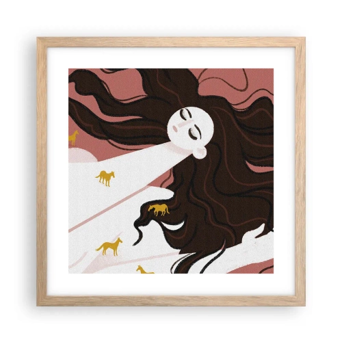 Pôster com moldura de carvalho claro - Sonho com um cavalo dourado - 40x40 cm