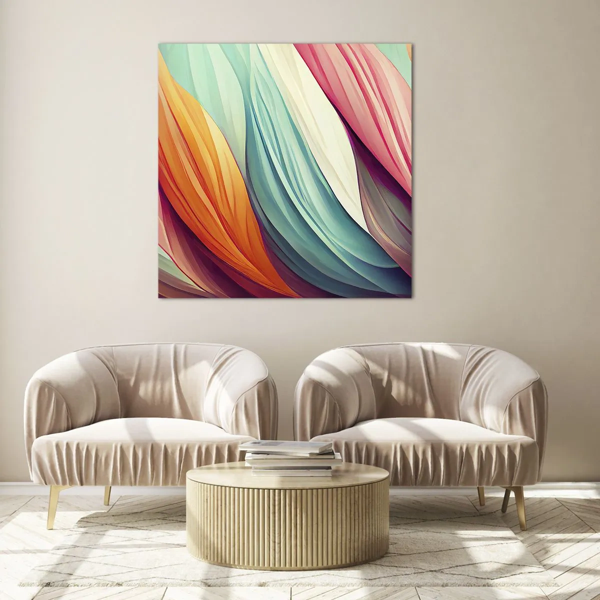 Quadro em vidro - Tecido arco-íris - 60x60 cm