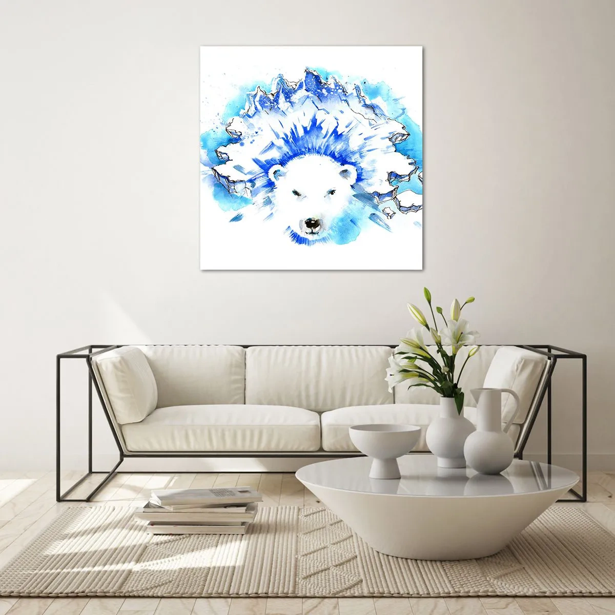 Quadro em vidro - O Rei do Ártico em uma coroa de gelo - 40x40 cm
