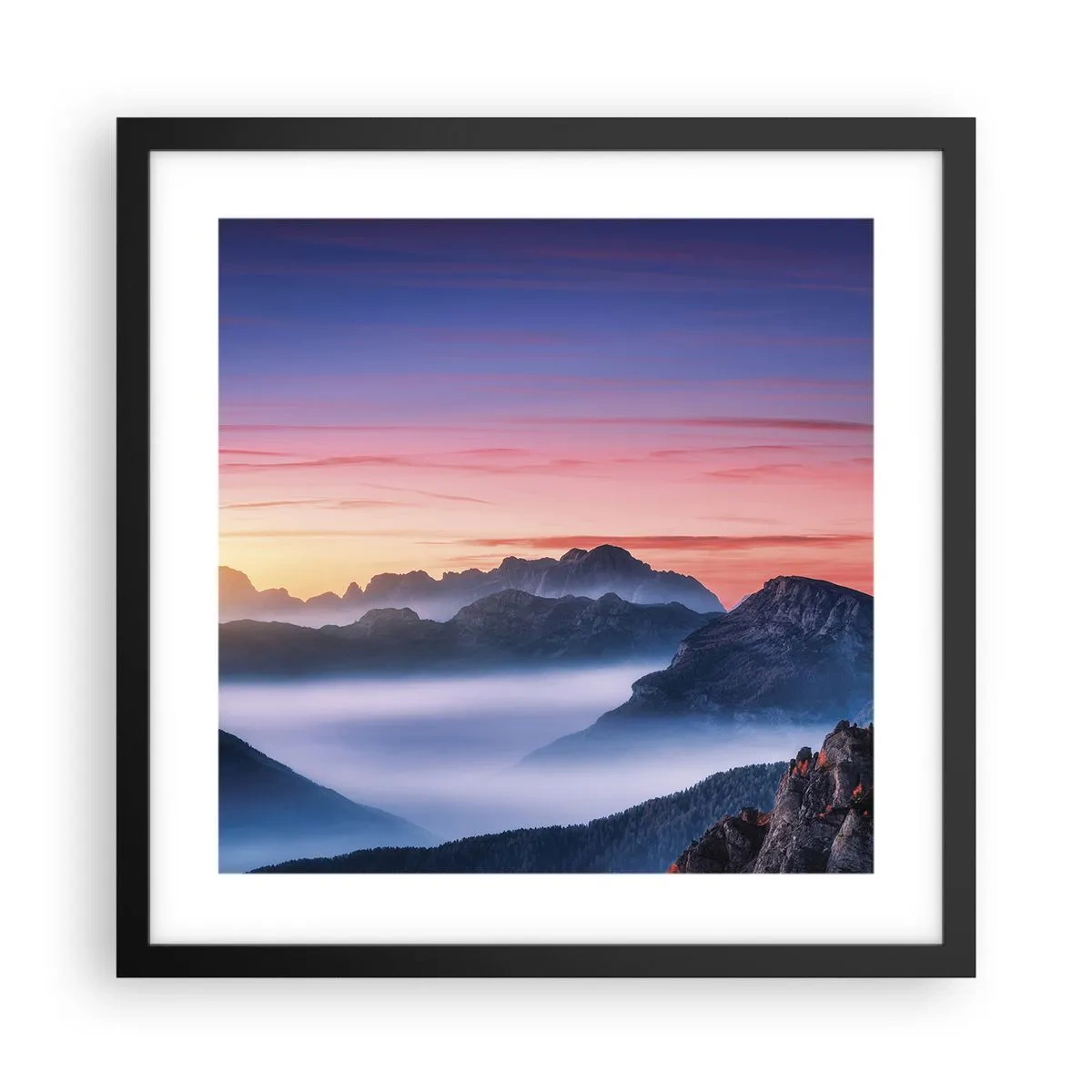 Pôster com moldura preta - Acima dos vales - 40x40 cm