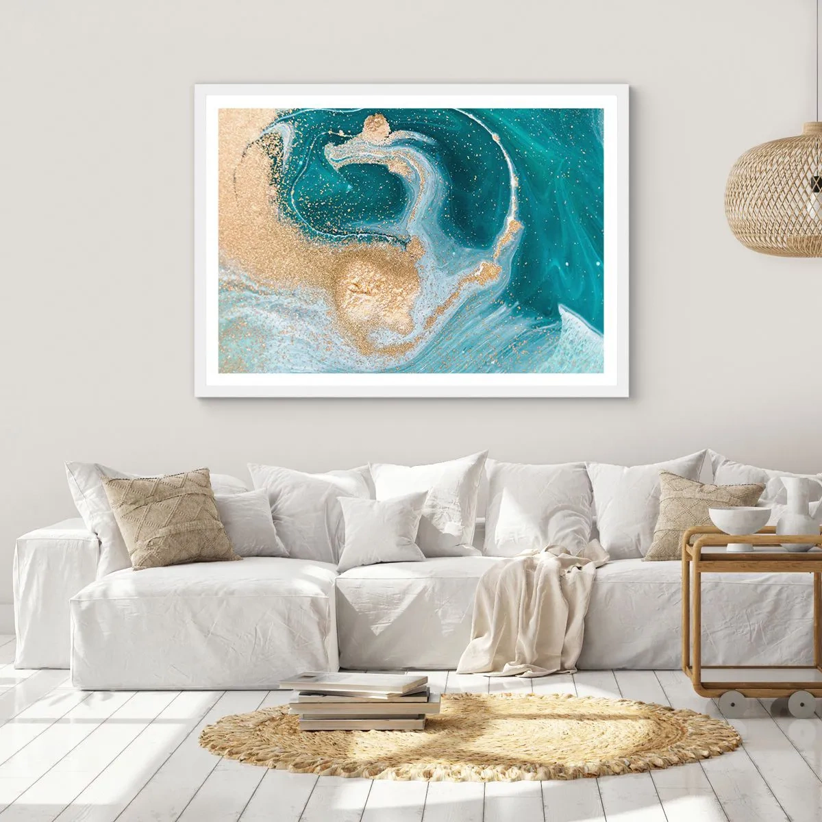 Pôster em moldura branca - Um vórtice de ouro e turquesa - 40x30 cm