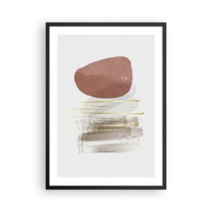 Pôster com moldura preta - Abstração minimalista com formas geométricas e linhas douradas - 50x70cm - Colunata abstrata - Decoração de parede moderna para a sala de estar e quarto ARTTOR