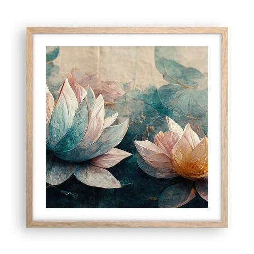 Pôster com moldura de carvalho claro - Estrelas do lago - 50x50 cm