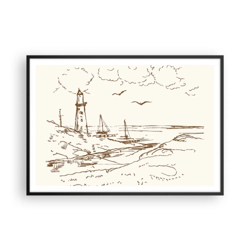 Pôster com moldura preta - Esboço das memórias do verão - 100x70 cm