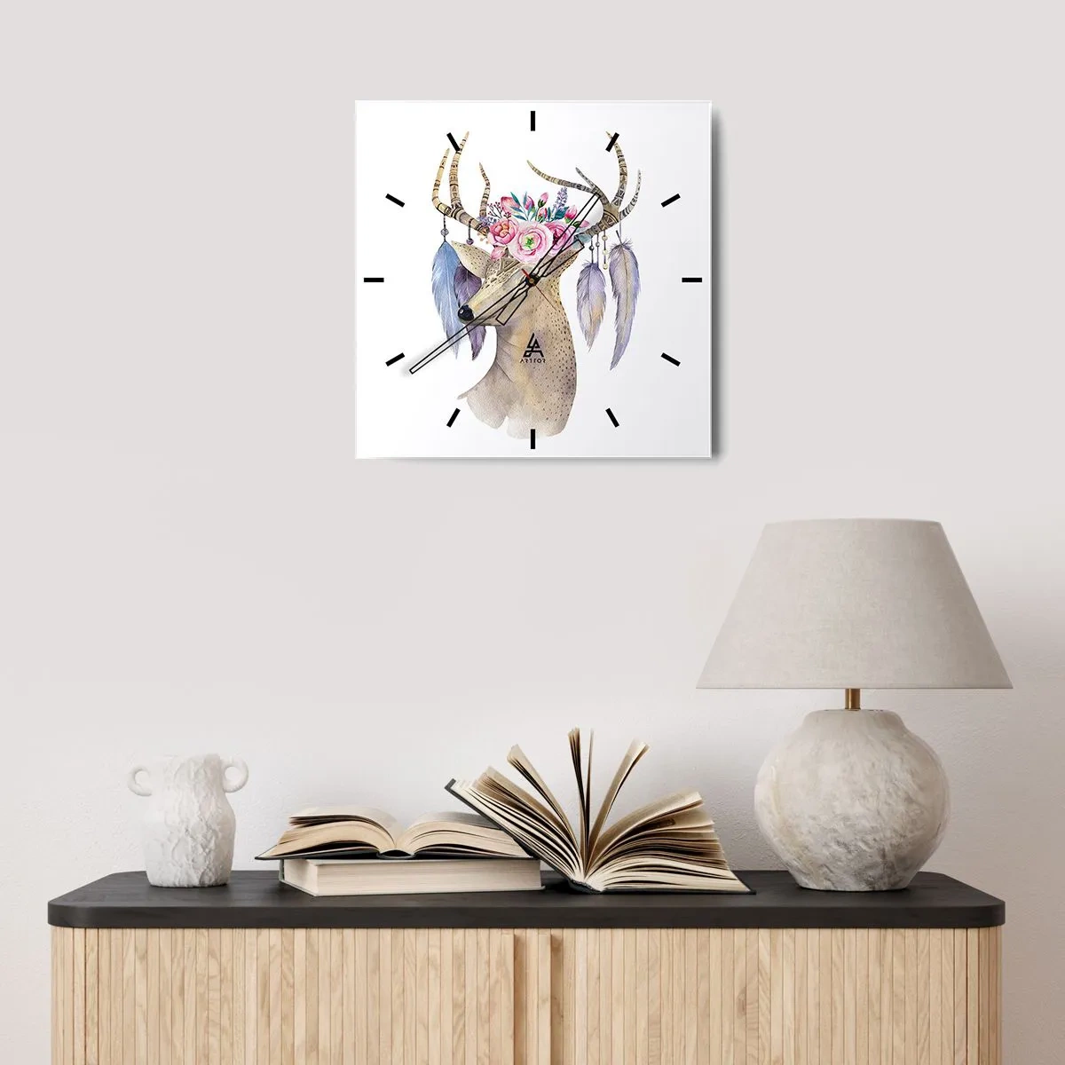 Relógio de parede - Relógio em vidro - Guia da alma - delicado, inocente - 40x40 cm