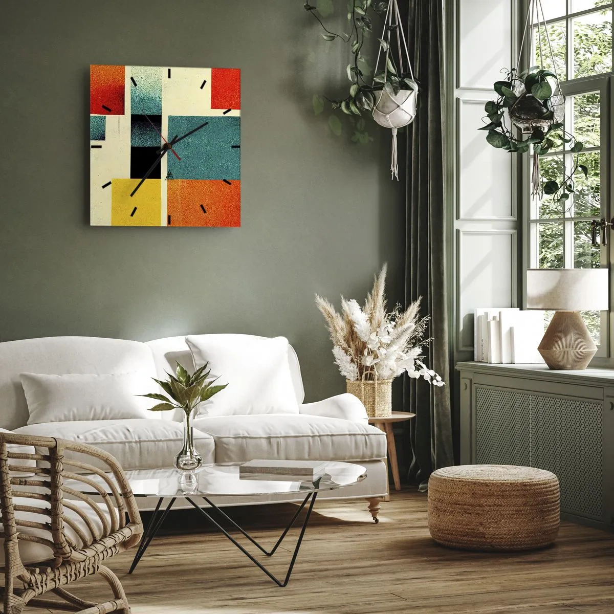 Relógio de parede - Relógio em vidro - Abstração geométrica – boa energia - 30x30 cm