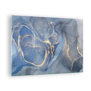 Quadro em vidro - Uma composição abstrata em tons de azul marinho e dourado - 70x50cm - Pó dourado - Decoração de parede moderna para a sala de estar e quarto ARTTOR