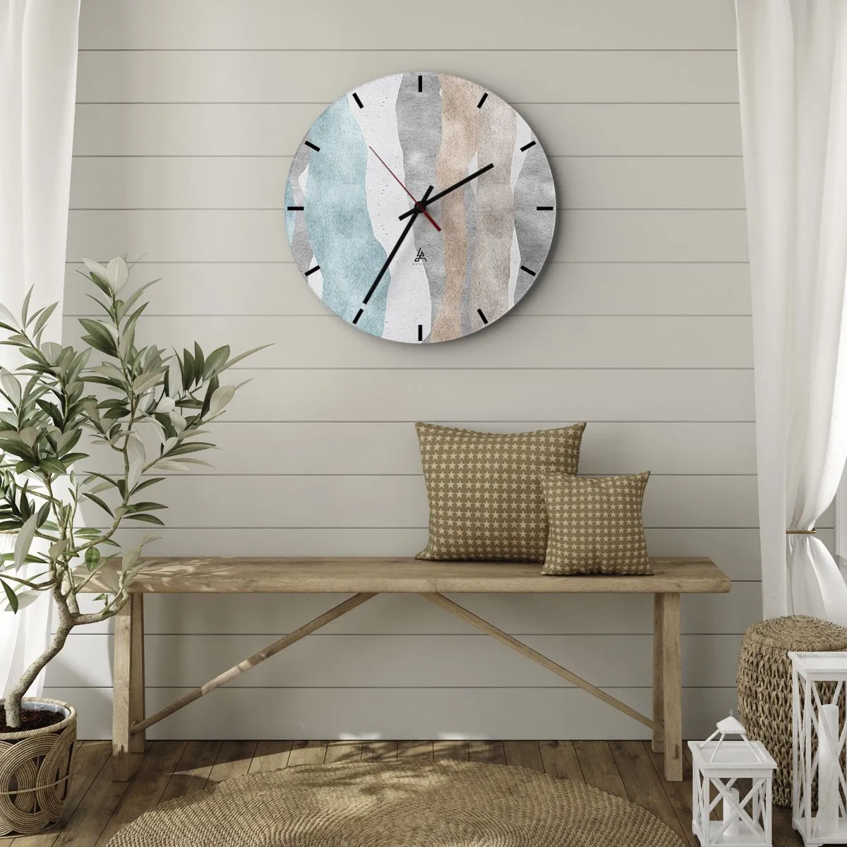 Relógio de parede - Relógio em vidro - Ondas pastel abstratas em um fundo claro - 30x30cm - Um estudo de proximidade - Decoração de parede moderna para a sala de estar, cozinha e quarto ARTTOR