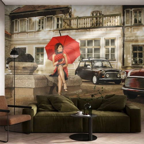 Papel de Parede Premium Sand - Mini-viagem sentimental - Mulher, Arquitetura, Carro - 100x70 cm