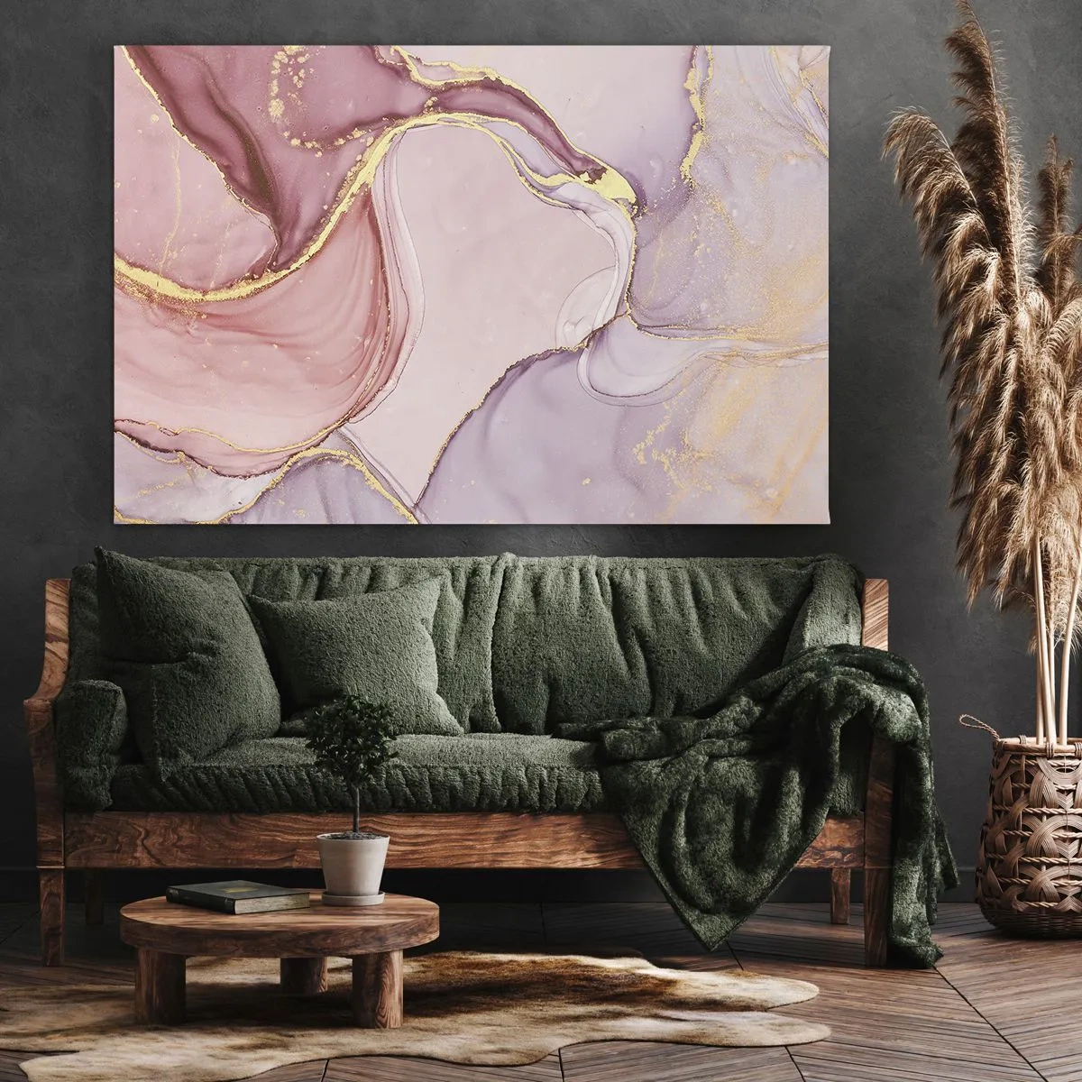 Quadro em tela - Padrões abstratos delicados em tons de rosa e dourado - 70x50cm - Carícia das cores - Decoração de parede moderna para a sala de estar e quarto ARTTOR