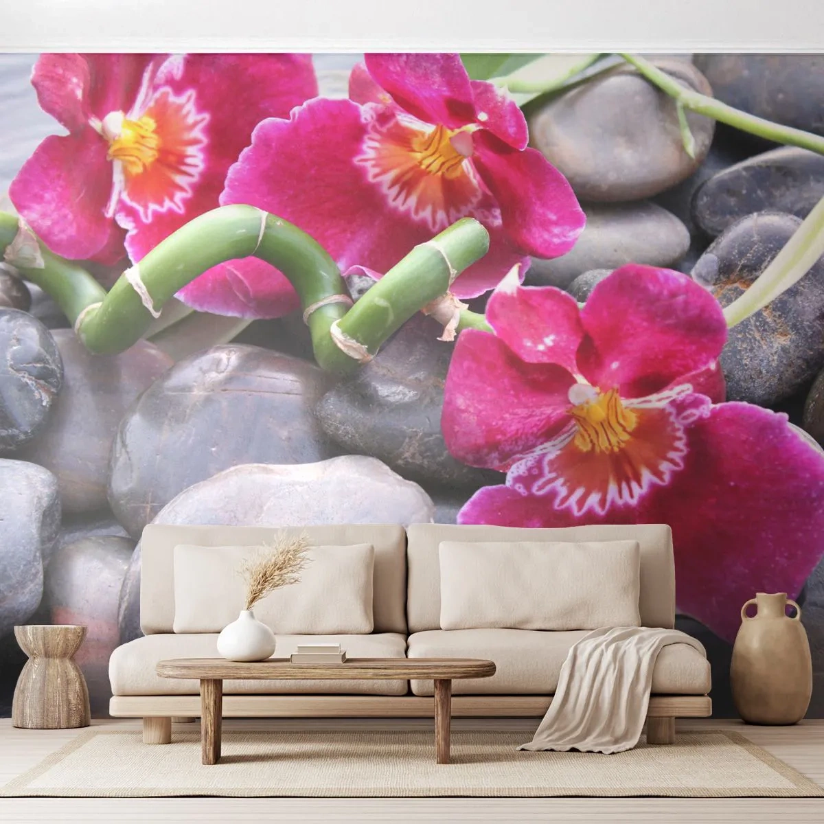 Papel de Parede Premium Sand - Frio e calor - Flores, Pedras, Orquídea - 450x315 cm