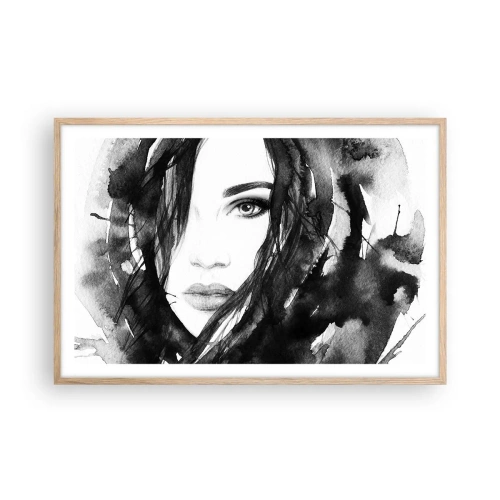 Pôster com moldura de carvalho claro - Retrato de uma dama a preto e branco - 91x61 cm