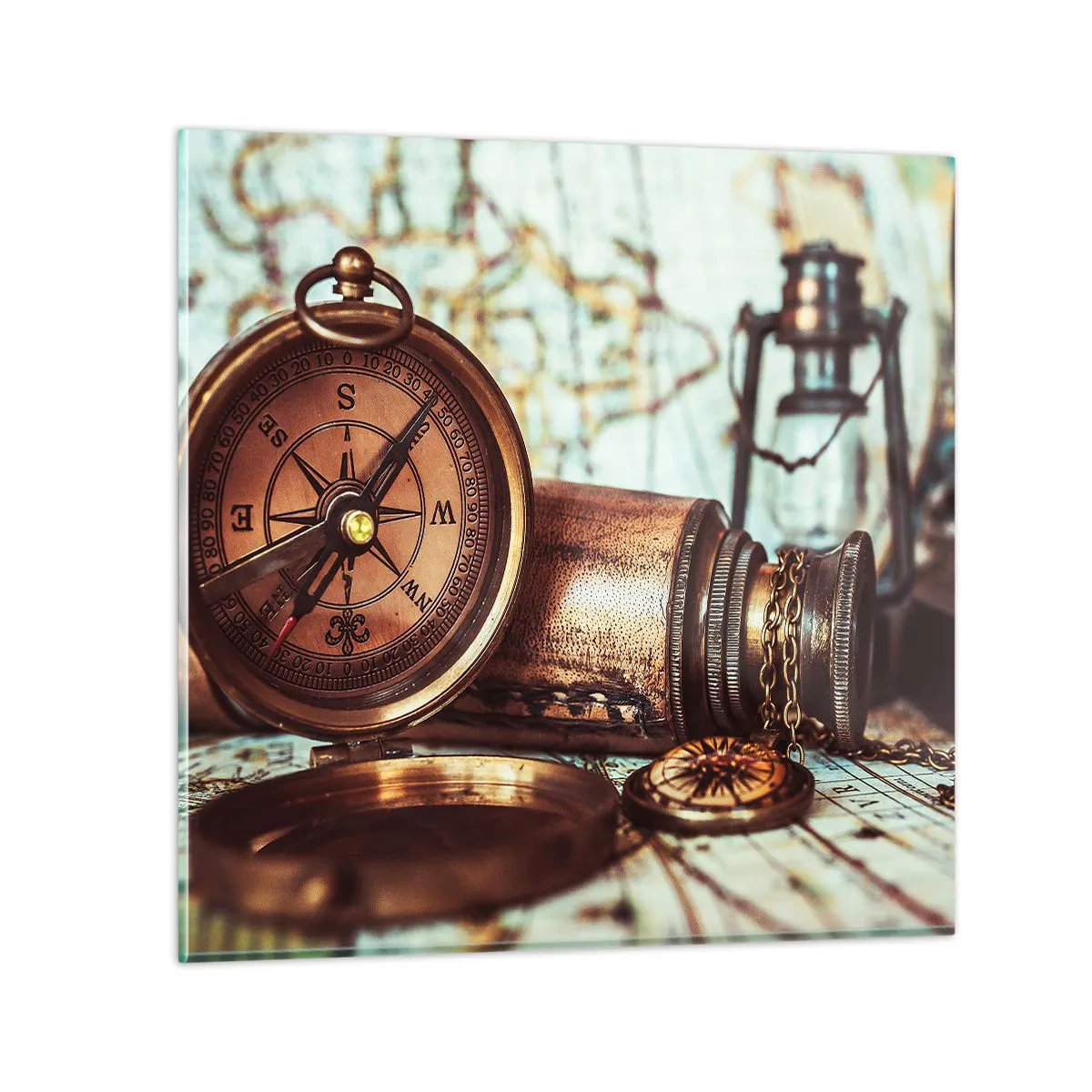 Quadro em vidro - Uma aventura pirata no Caribe - 60x60 cm