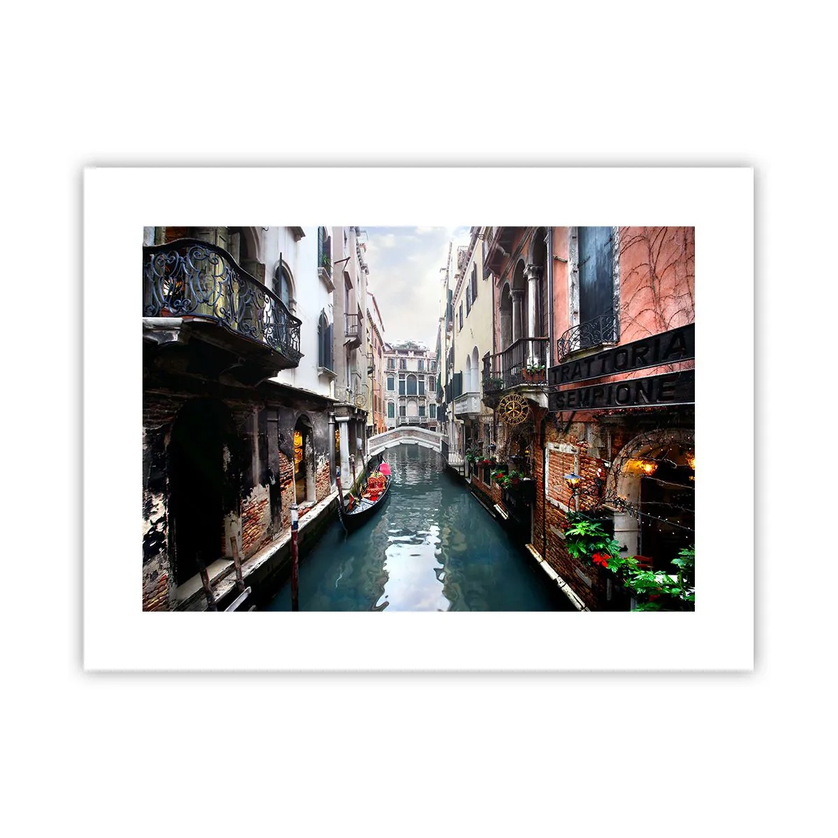 Pôster - Paisagem veneziana com gôndola e ponte - 40x30 cm