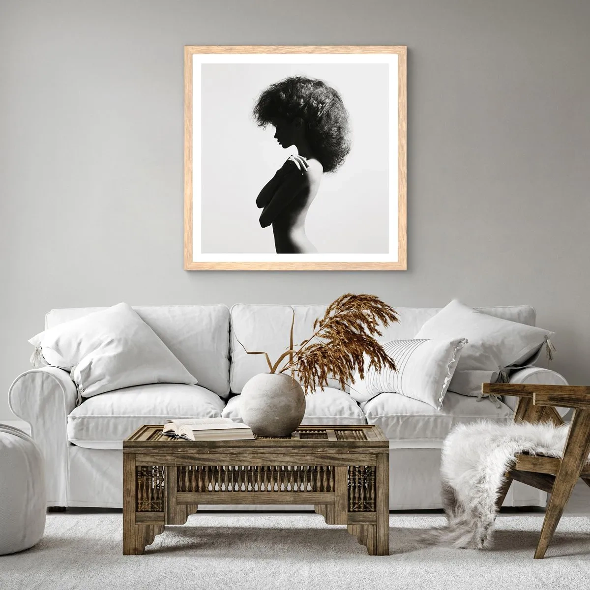 Pôster com moldura de carvalho claro - Como uma flor em um caule fino - 30x30 cm