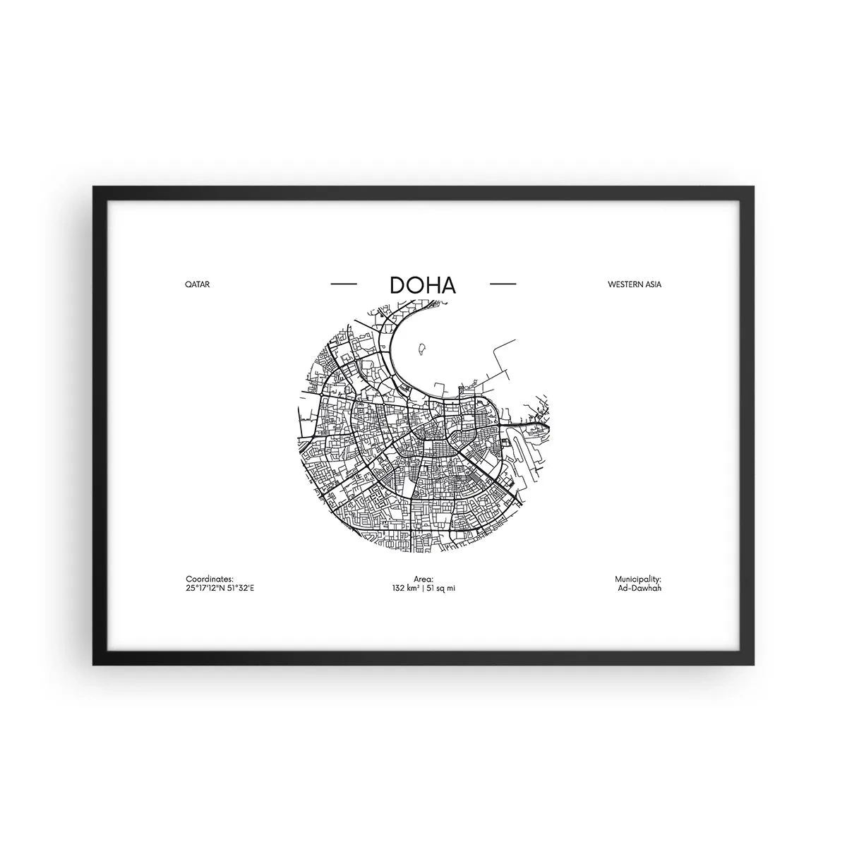 Pôster com moldura preta - Anatomia de Doha - 70x50 cm