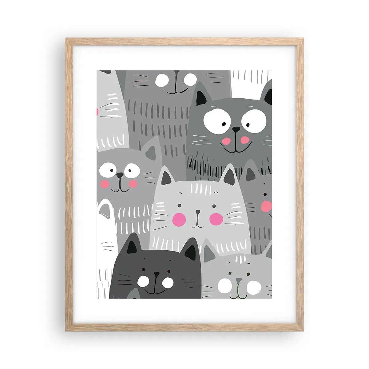 Pôster com moldura de carvalho claro - O mundo dos gatos - 40x50 cm