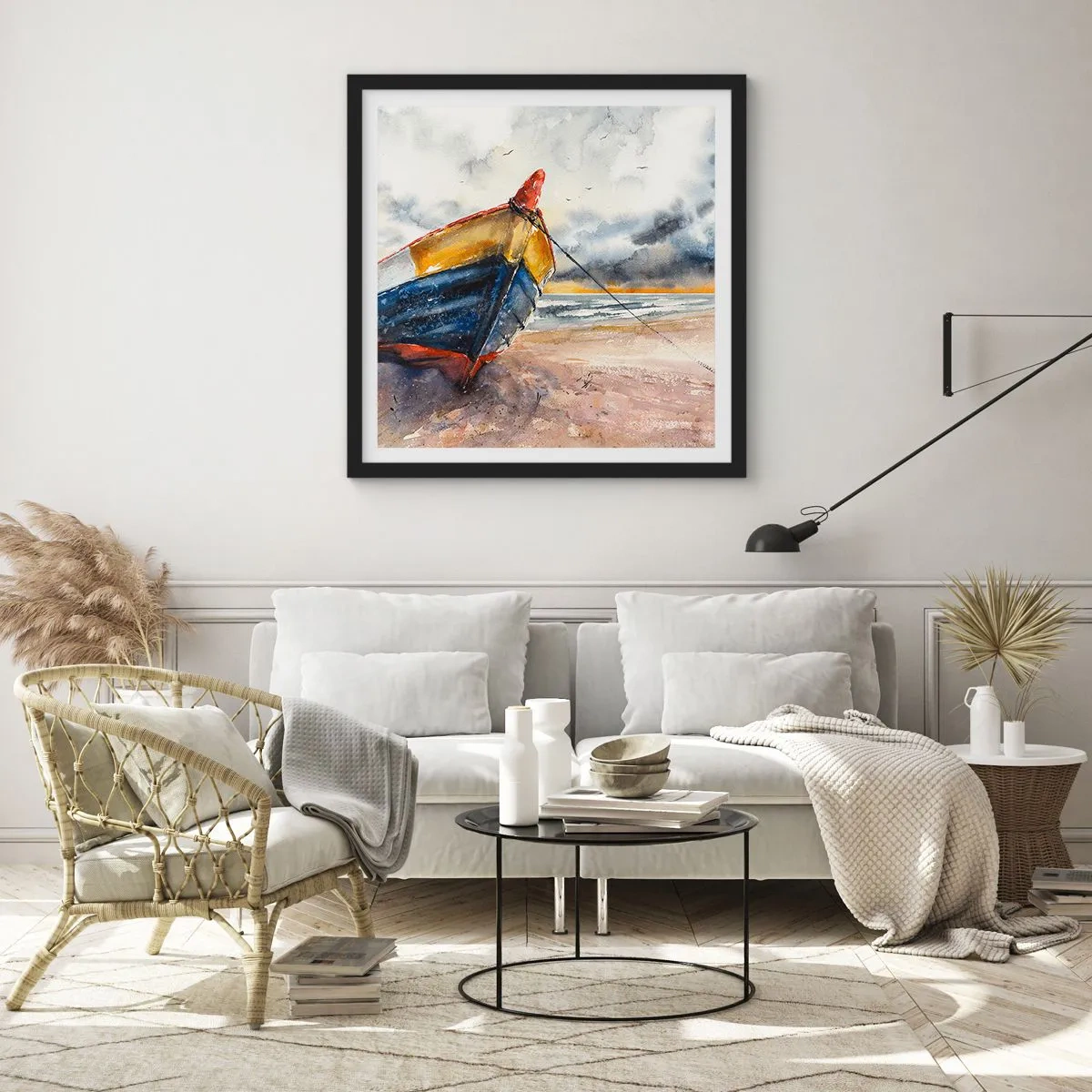 Pôster com moldura preta - Descanse na costa - 40x40 cm