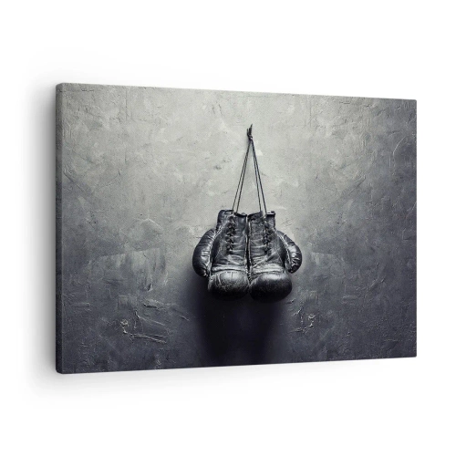 Quadro em tela - Luvas de boxe velhas contra a parede - 70x50cm - Tempo de luta e tempo de paz - Decoração de parede moderna para a sala de estar e quarto ARTTOR