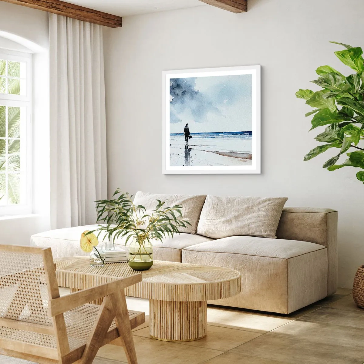 Pôster em moldura branca - Conversa com o mar - 50x50 cm