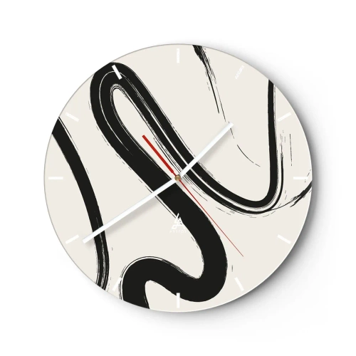 Relógio de parede - Relógio em vidro - Pinceladas pretas dinâmicas sobre fundo claro - 30x30cm - Capricho preto e branco - Decoração de parede moderna para a sala de estar, cozinha e quarto ARTTOR