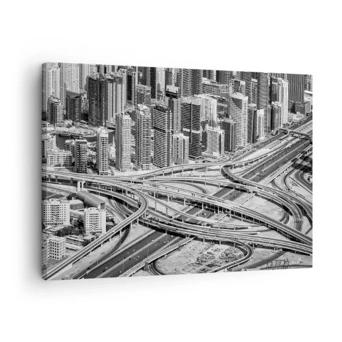 Quadro em tela - Uma vista aérea de Dubai - 70x50cm - Dubai – uma cidade impossível - Decoração de parede moderna para a sala de estar e quarto ARTTOR