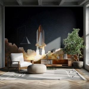 Papel de Parede Standard Eco - Lançamento do ônibus espacial com fundo estrelado - 100x70cm - Ad astra! - Decoração de parede moderna para a sala de estar e quarto ARTTOR