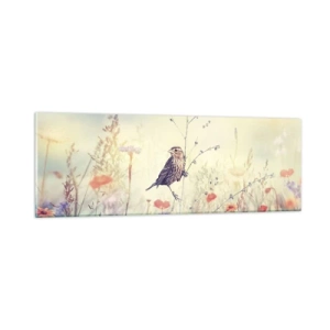 Quadro em vidro - Retrato de um pássaro com um prado no fundo - 90x30 cm