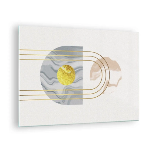 Quadro em vidro - Pintura abstrata em dourado e cinza - 70x50cm - Brilho e claridade - Decoração de parede moderna para a sala de estar e quarto ARTTOR