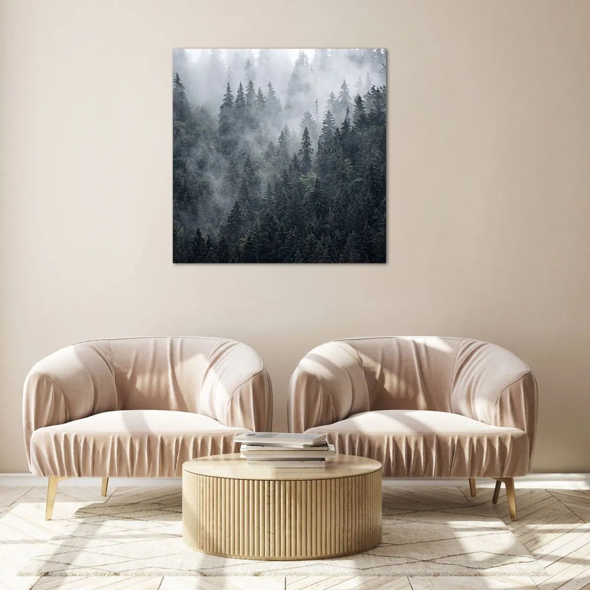 Quadro em vidro - O amanhecer da floresta - 50x50 cm