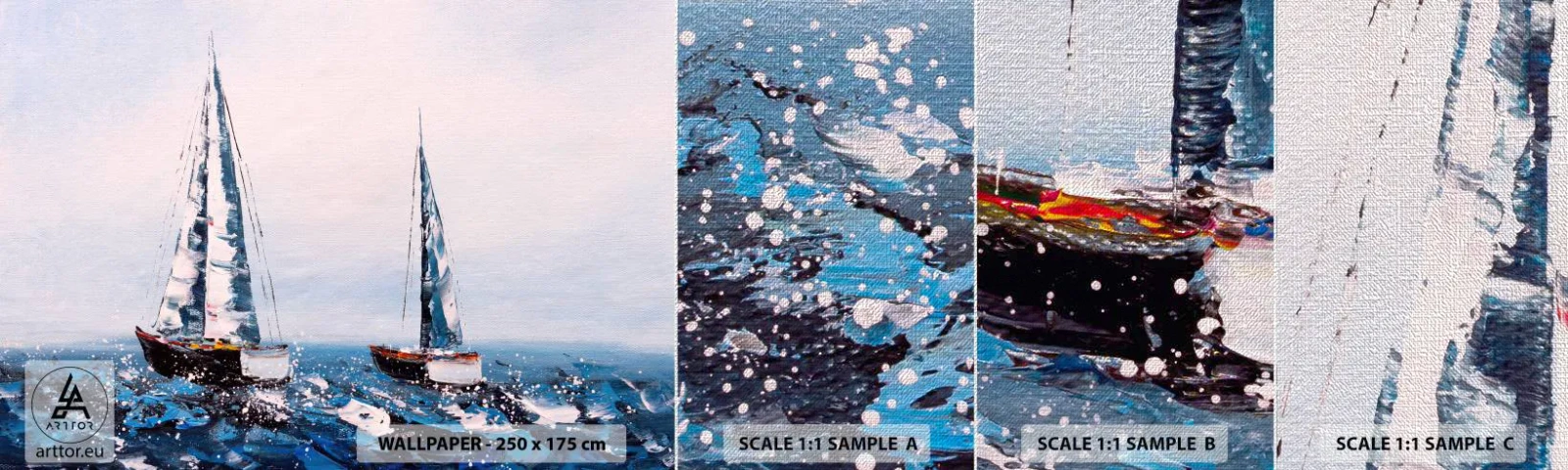 Amostra de papel de parede Premium Canvas - Irmandade do vento - Veleiros, Paisagem, Beira-mar - 100x30 cm