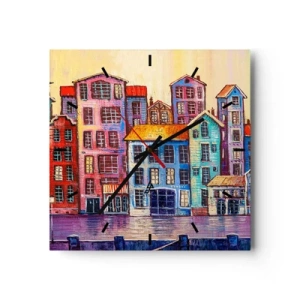 Relógio de parede - Relógio em vidro - Uma cidade como de um conto de fadas - 30x30 cm
