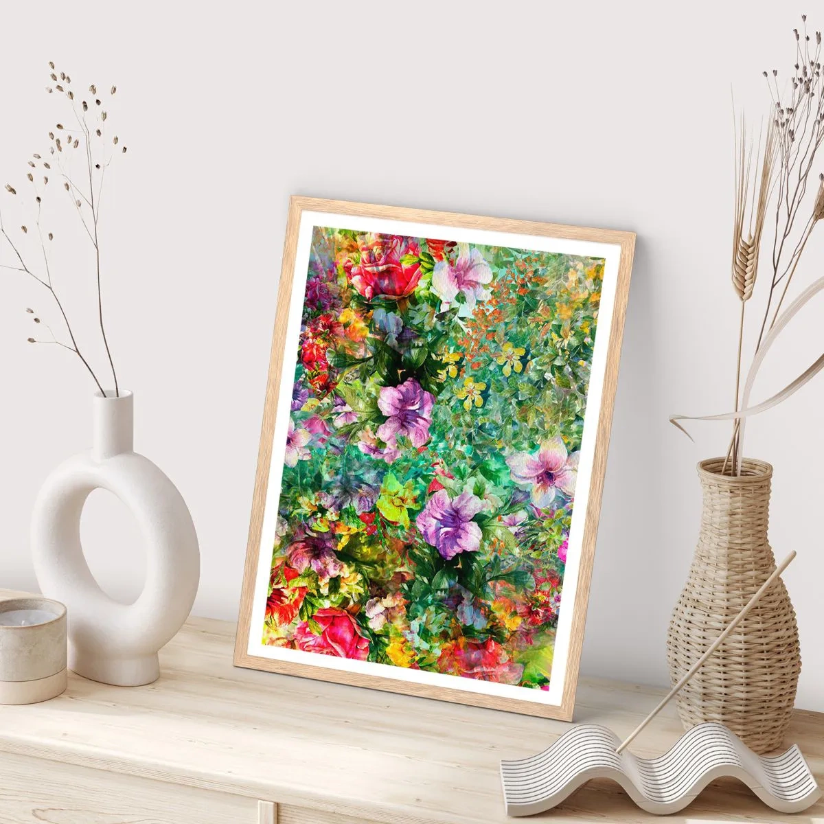 Pôster com moldura de carvalho claro - Nas flores para a perdição - 50x70 cm