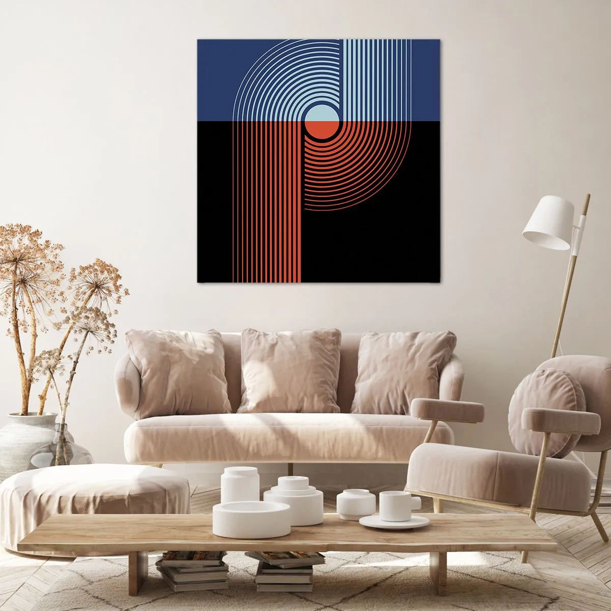 Quadro em tela - Num abraço geométrico - 30x30 cm