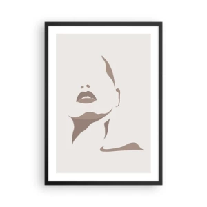 Pôster com moldura preta - Um retrato de rosto minimalista em tons de bege e marrom. - 50x70cm - Feito de luz e sombra - Decoração de parede moderna para a sala de estar e quarto ARTTOR