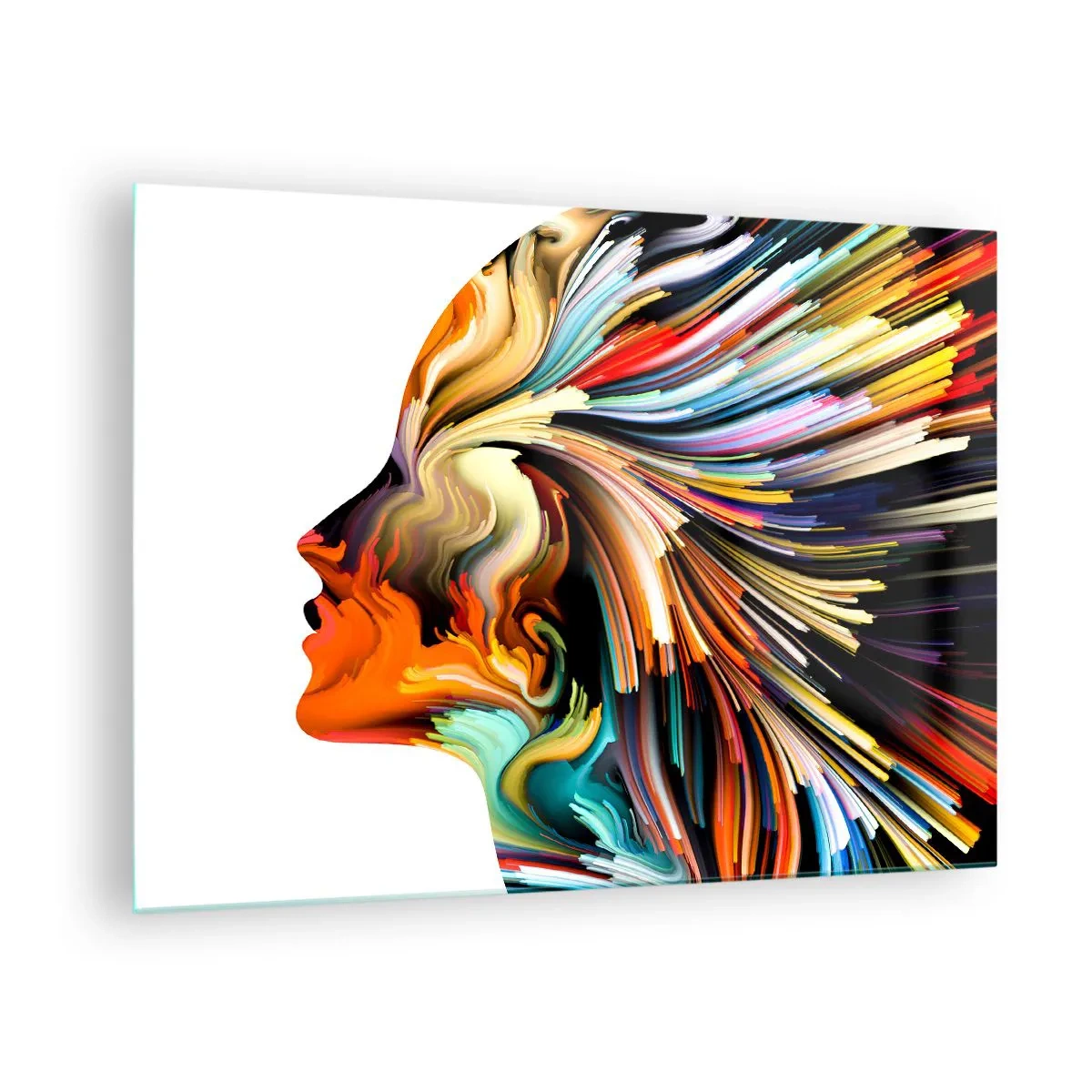 Quadro em vidro - Uma explosão de cores em forma de silhueta humana - 70x50cm - Explosão de imaginação - Decoração de parede moderna para a sala de estar e quarto ARTTOR