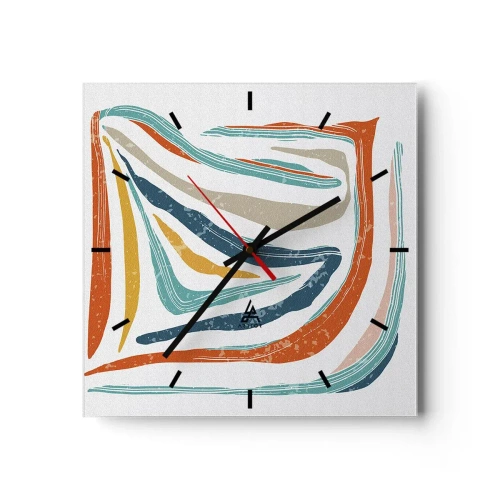 Relógio de parede - Relógio em vidro - Abstração com um sorriso amigável - 30x30 cm