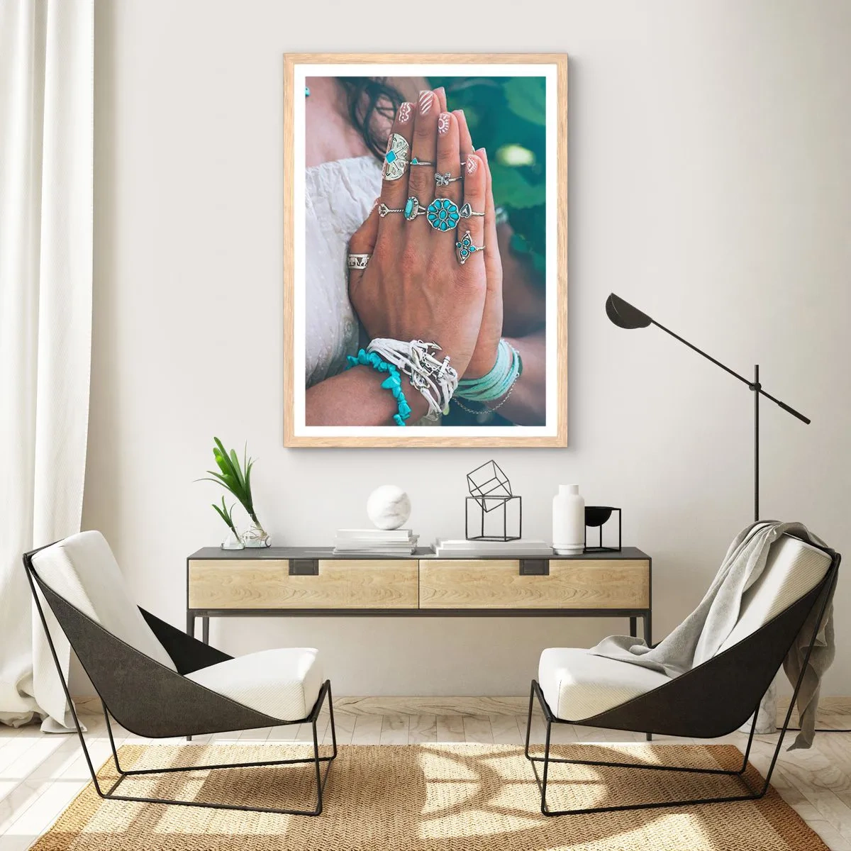 Pôster com moldura de carvalho claro - Bem-vindo ao centro do ser - 50x70 cm