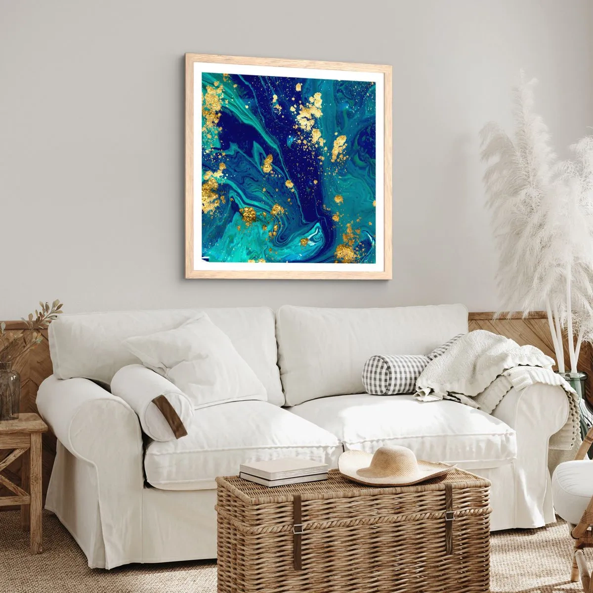 Pôster com moldura de carvalho claro - Flocos de sol - 40x40 cm
