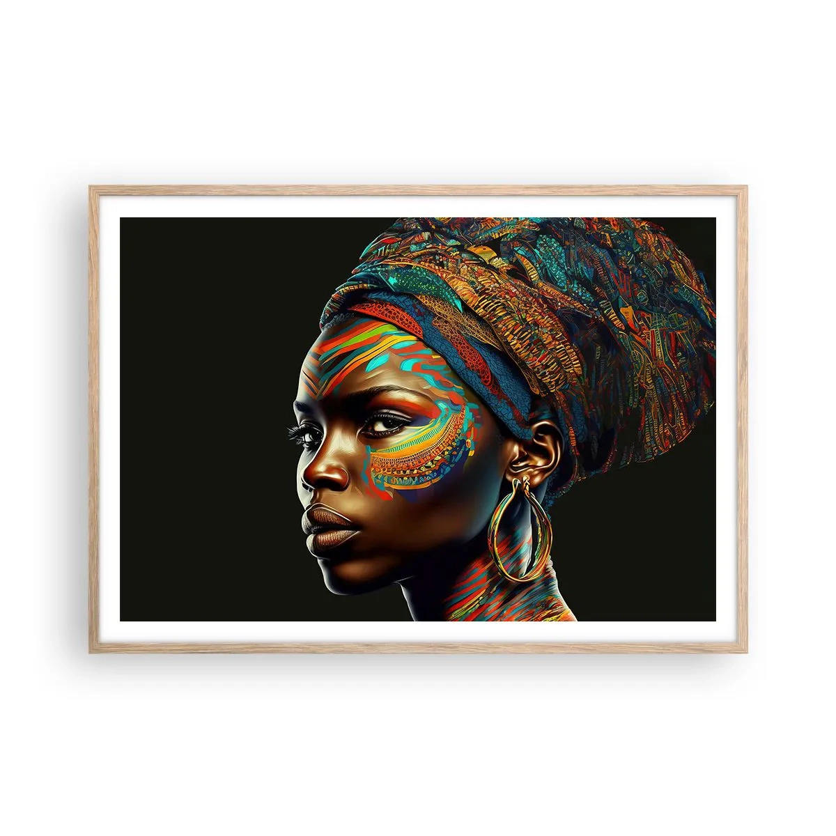 Pôster com moldura de carvalho claro - Rainha africana - 100x70 cm