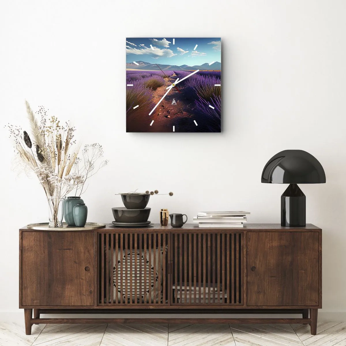 Relógio de parede - Relógio em vidro - Campos perfumados - 40x40 cm