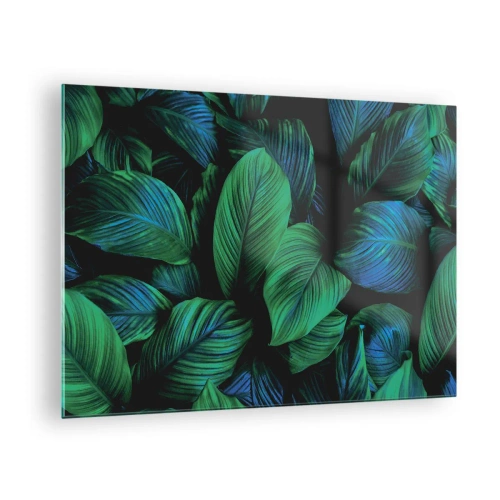 Quadro em vidro - Close-up de folhas em tons intensos de verde - 70x50cm - Na multidão verde - Decoração de parede moderna para a sala de estar e quarto ARTTOR