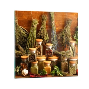 Quadro em vidro - Magias da cozinha - 70x70 cm