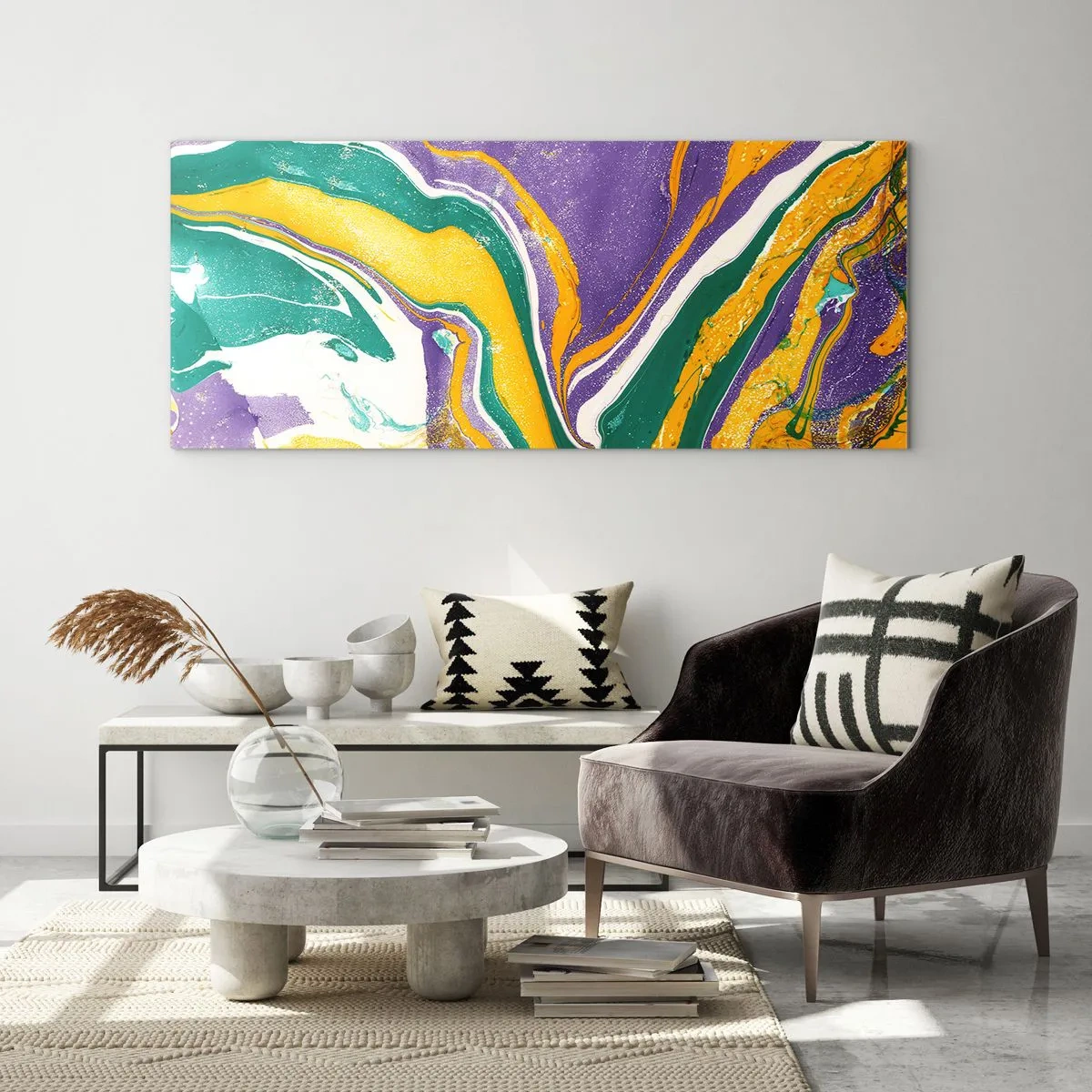 Quadro em vidro - Ondas de cor - 140x50 cm