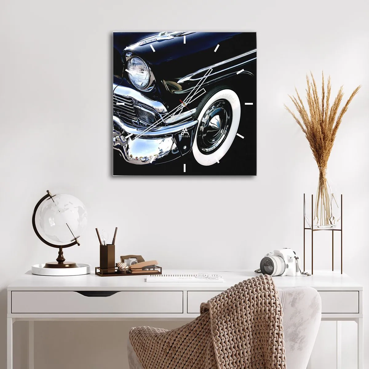 Relógio de parede - Relógio em vidro - Clássicos em prata, preto e branco - 40x40 cm